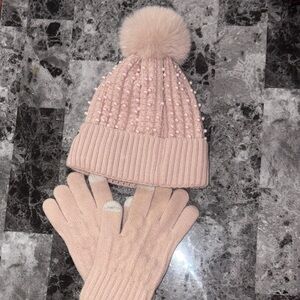 Steve Madden Elegant Pink Beanie and Glove Set